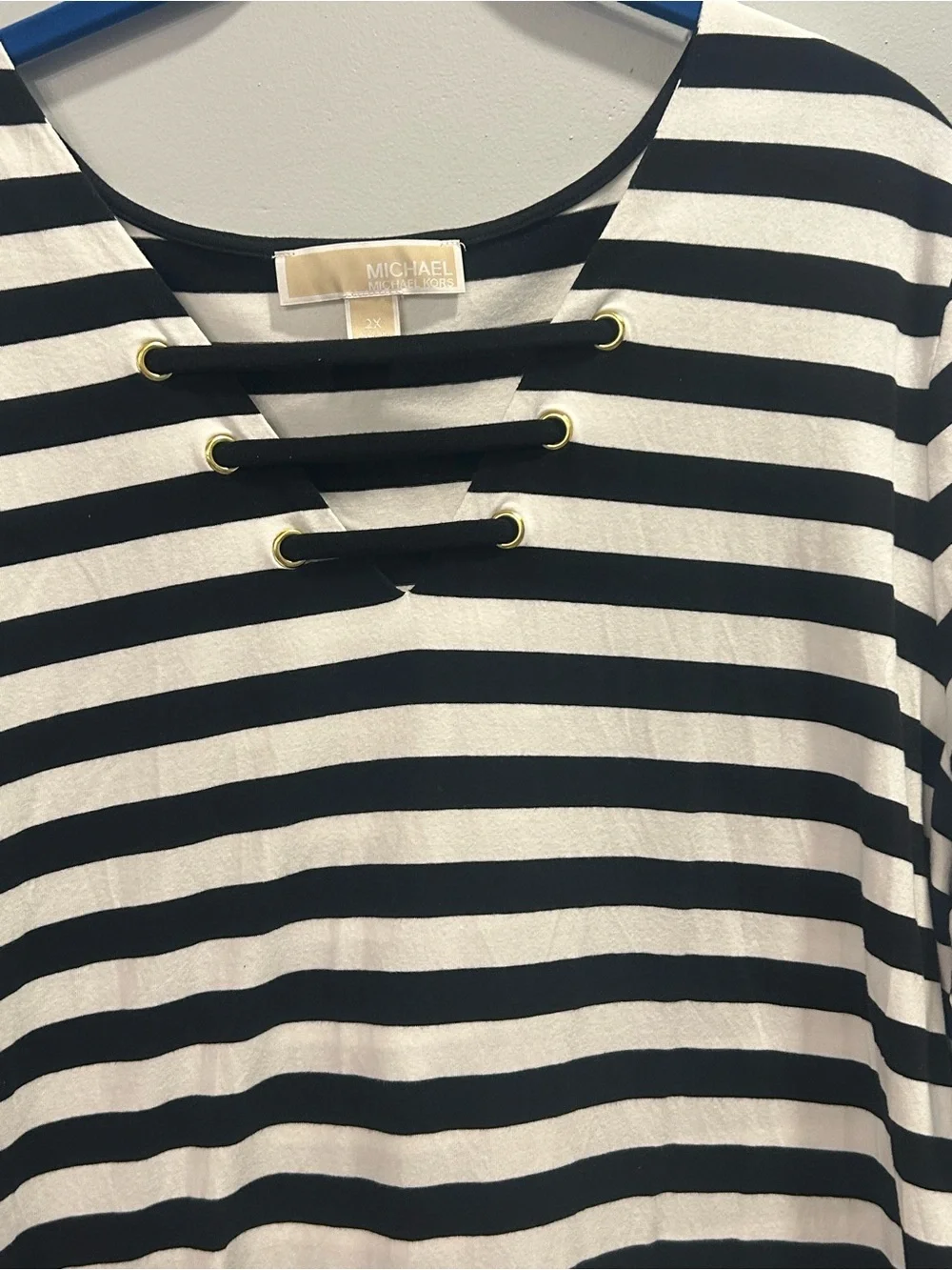 Michael Kors Black and White Striped Lace-Up T-shirt Dress 2X